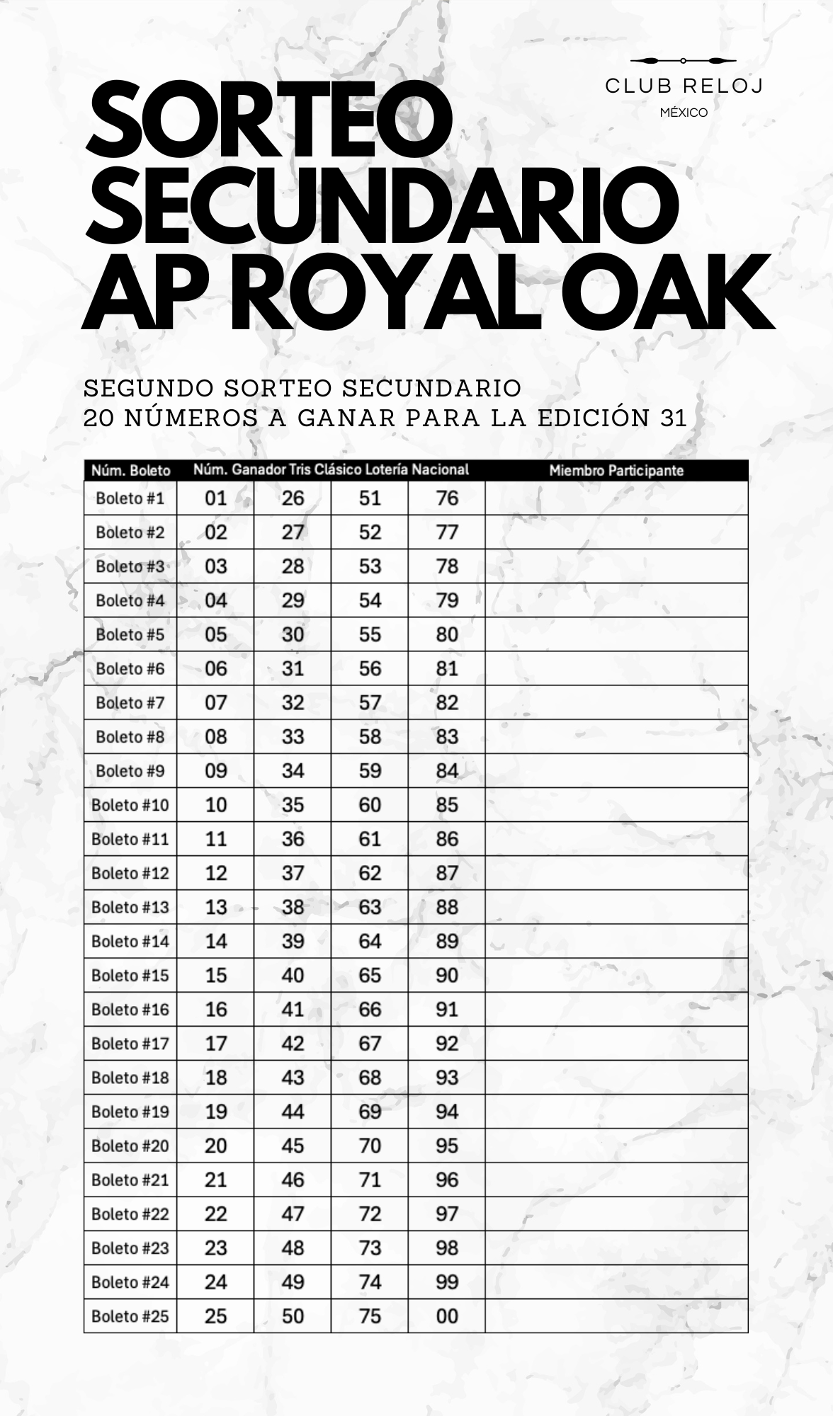 Sorteo Secundario - 20 entradas para la edición 31 | Audemars Piguet