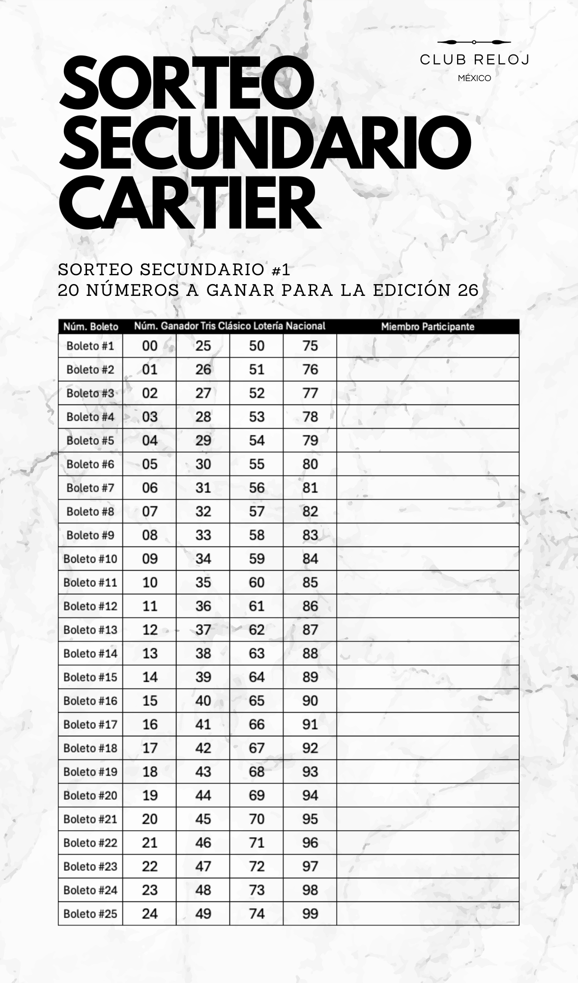 1er Sorteo Secundario - 20 entradas para la edición 26 | Cartier Santos